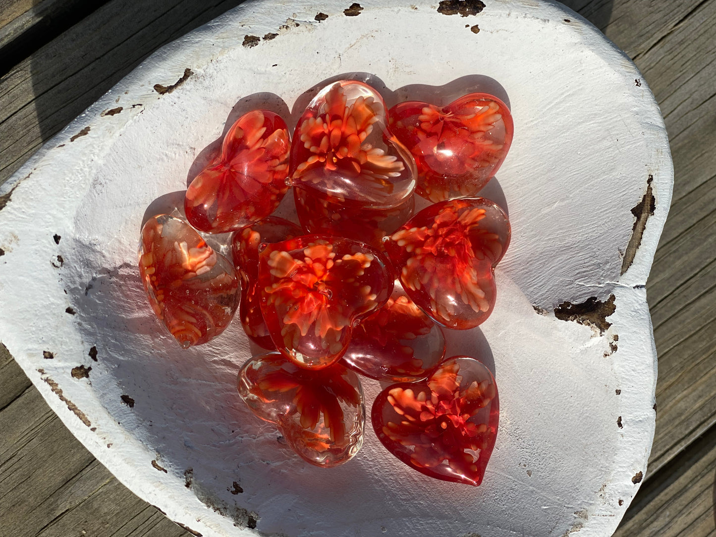 Floral Glass Pocket Hearts in Rainbow Colors- Bulk Pricing Available