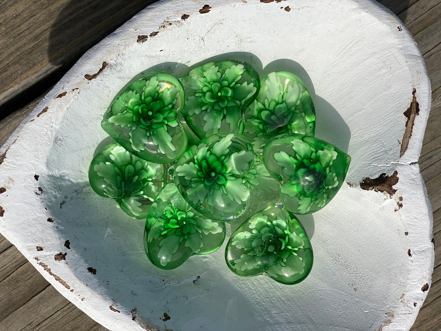 Floral Glass Pocket Hearts in Rainbow Colors- Bulk Pricing Available