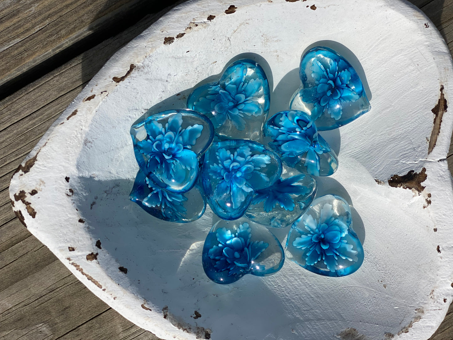 Floral Glass Pocket Hearts in Rainbow Colors- Bulk Pricing Available