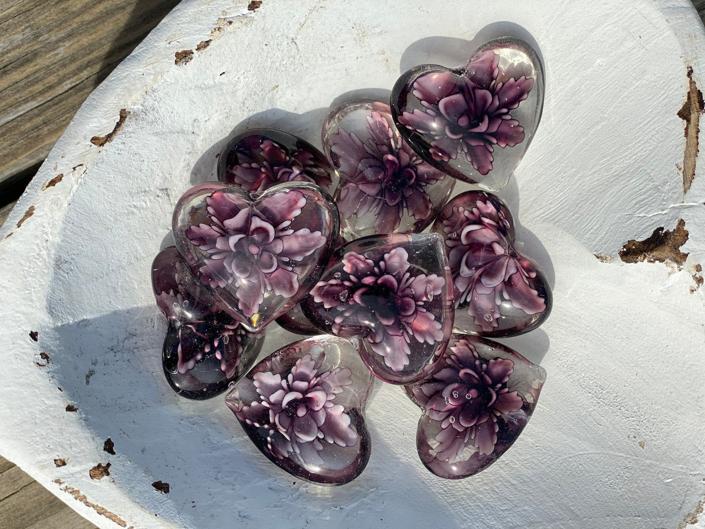 Floral Glass Pocket Hearts in Rainbow Colors- Bulk Pricing Available