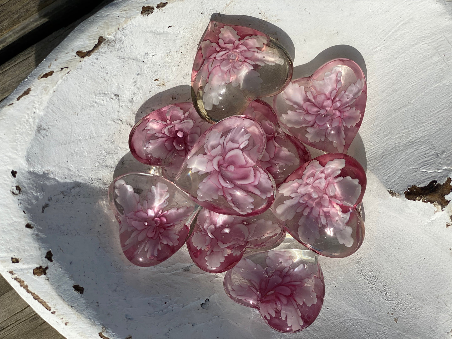 Floral Glass Pocket Hearts in Rainbow Colors- Bulk Pricing Available