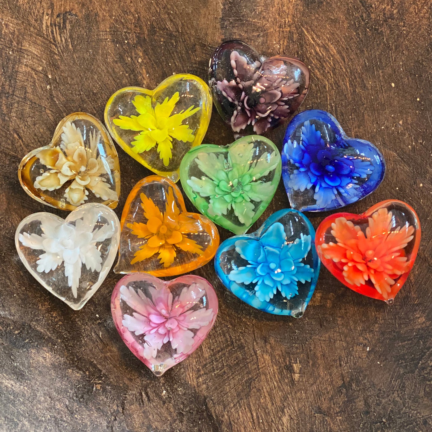Floral Glass Pocket Hearts in Rainbow Colors- Bulk Pricing Available