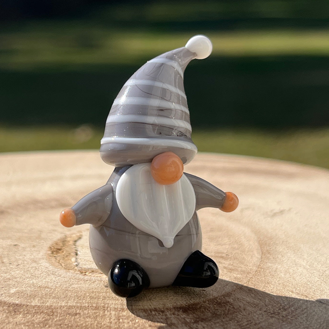 Mini Miniature Glass Gnome Sitter Figurine Collectible
