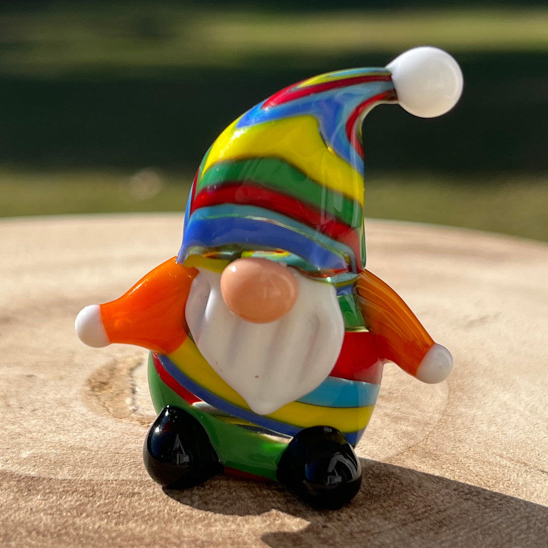Mini Miniature Glass Gnome Sitter Figurine Collectible