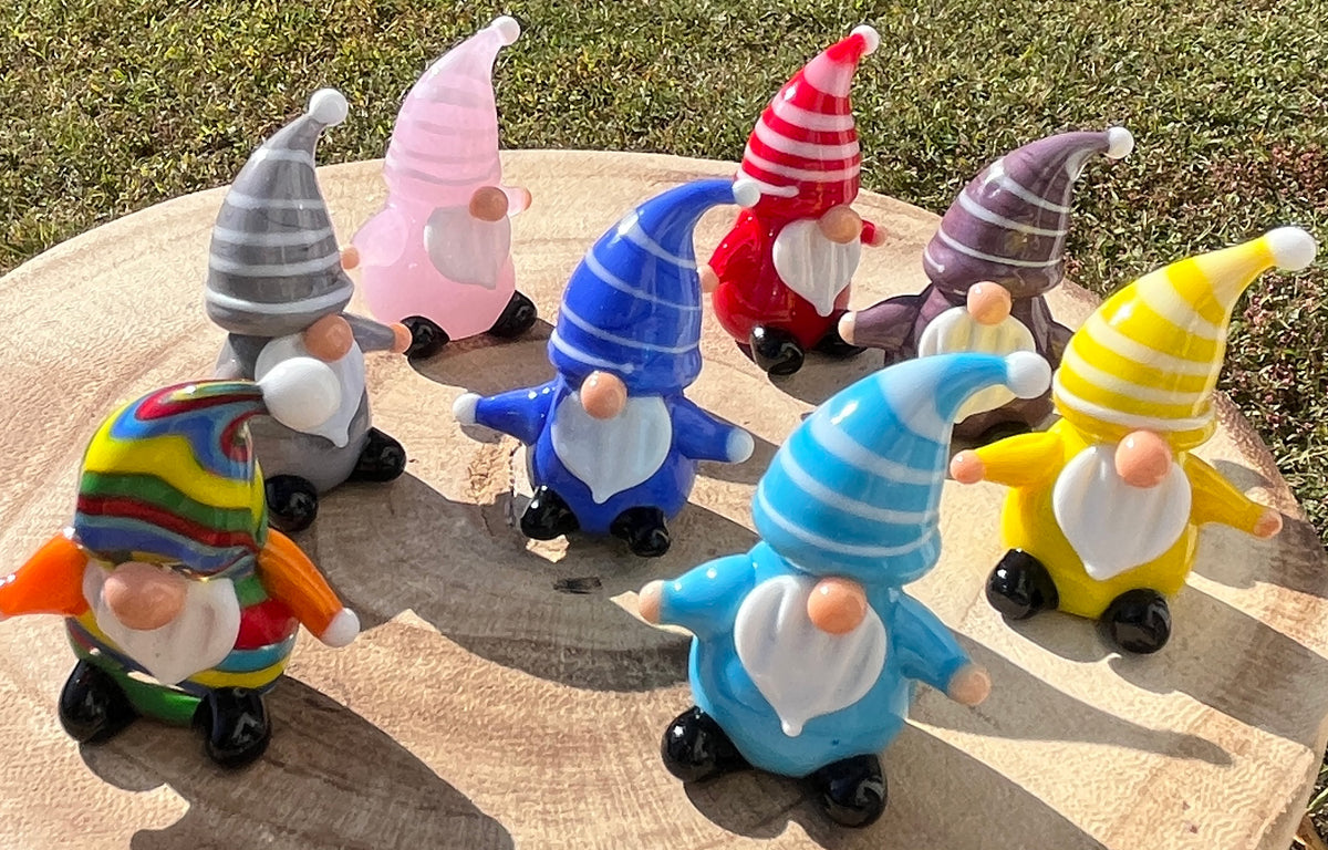 Mini Miniature Glass Gnome Sitter Figurine Collectible