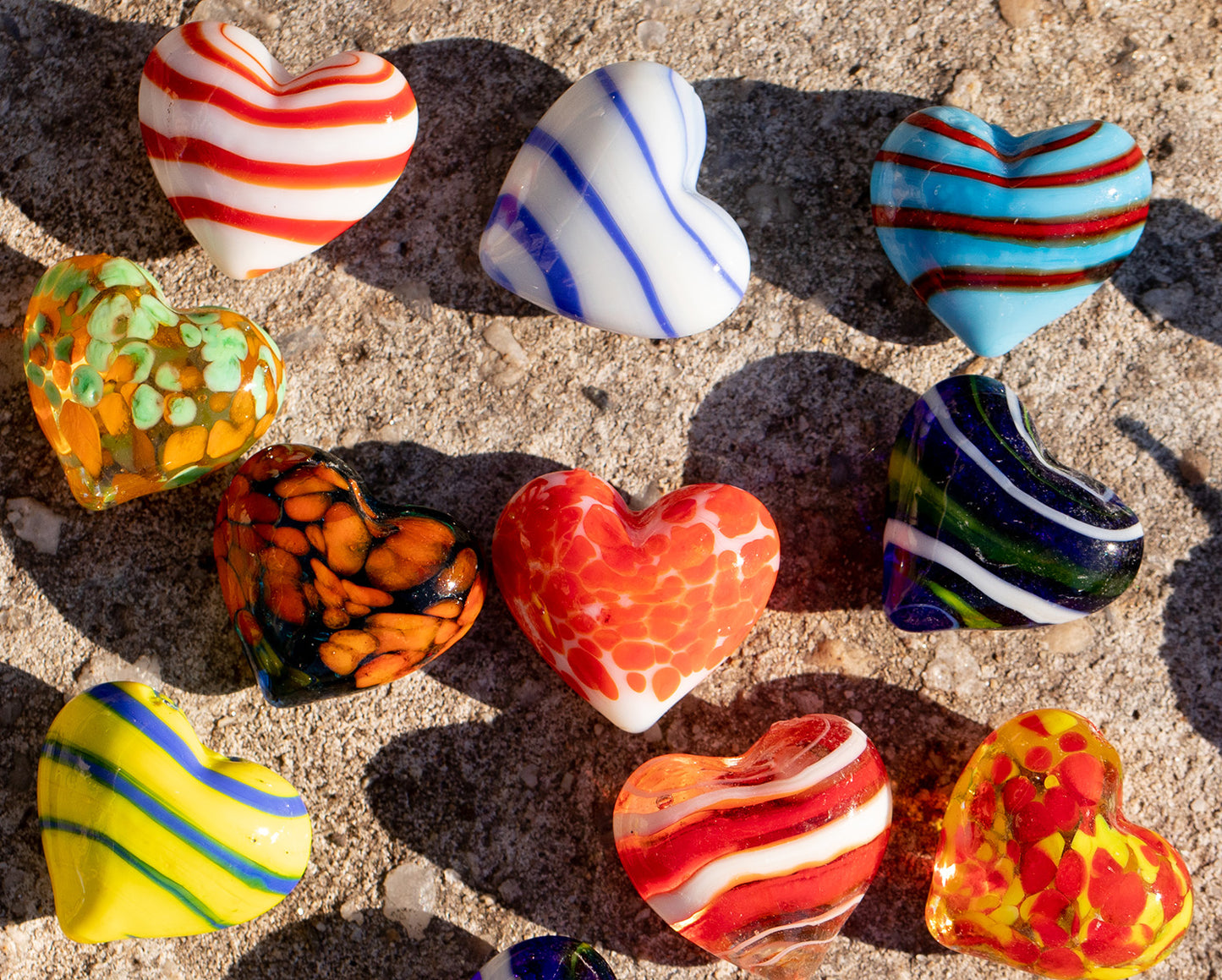 Multi-Colored Glass Pocket Hearts- Bulk Pricing Available