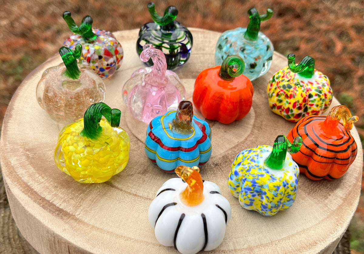 Mini Miniature Glass Pumpkin Sitter Figurine Collectible