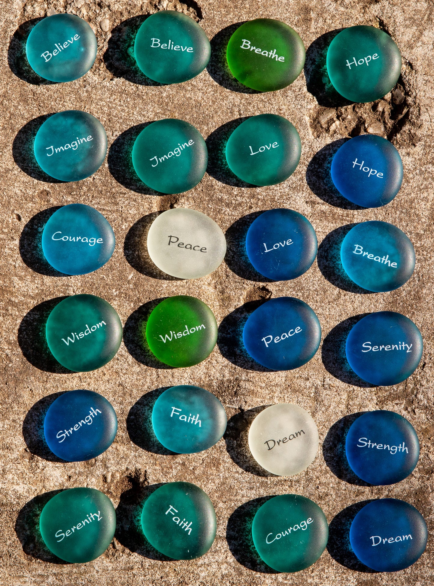 Sea Stones Imprinted Glass - Replica Sea Glass Word Stones - Bulk Pricing Available