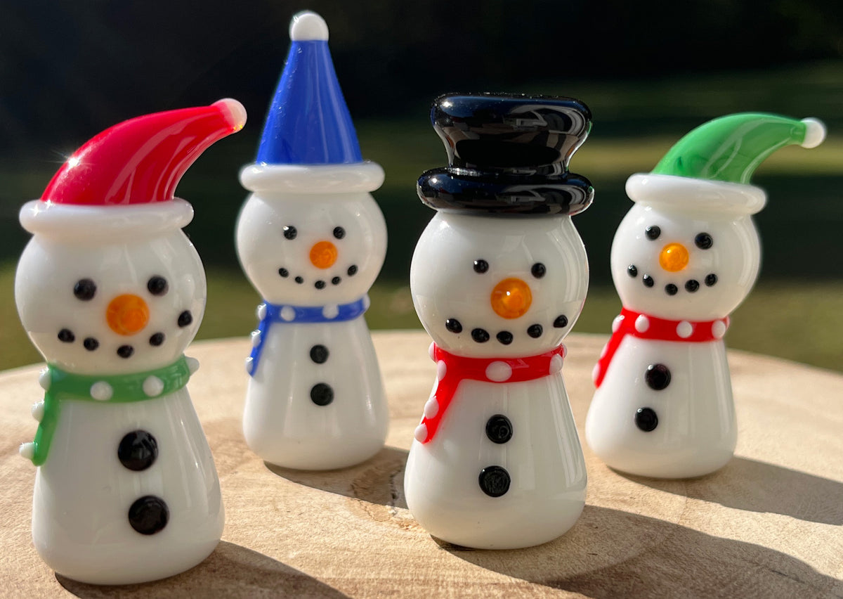 Mini Miniature Glass Snowman Sitter Figurine Collectible