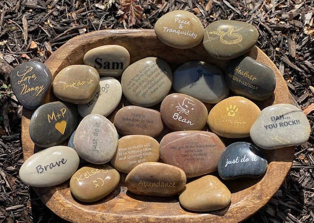 Design Your Own Custom Engraved River Rock - Double Sided- Bulk Pricing