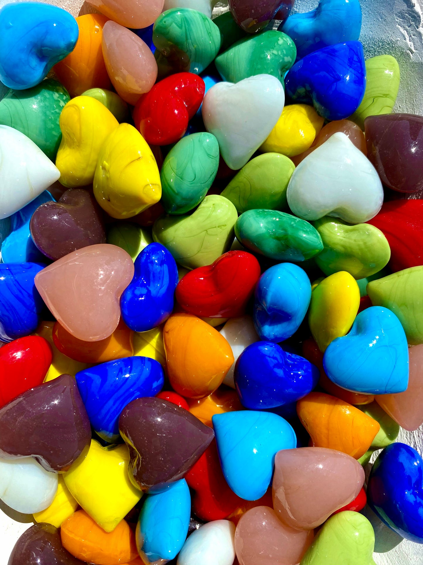 Solid Color Rainbow Glass Pocket Hearts- Bulk Pricing Available