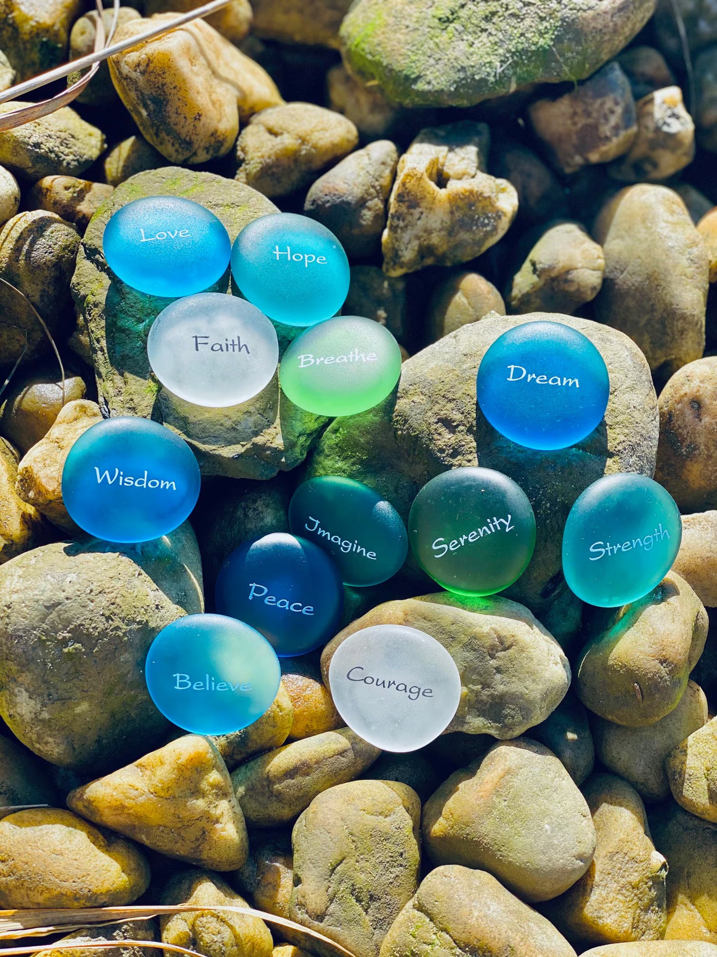 Sea Stones Imprinted Glass - Replica Sea Glass Word Stones - Bulk Pricing Available