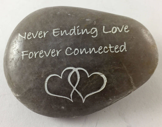 Never Ending Love Forever Connected w/Two Hearts Entwined - Engraved River Rock Inspirational Word Stone