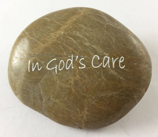 In God's Care - Engraved River Rock Inspirational Word Stone