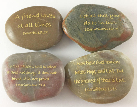 Engraved River Rock Set of 4 Christian Scripture Verses - Set B
