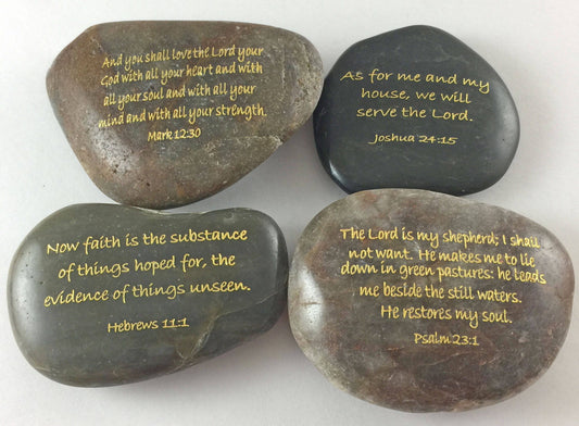 Engraved River Rock Set of 4 Christian Scripture Verses - Set D