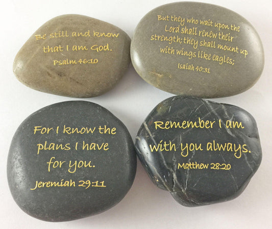 Engraved River Rock Set of 4 Christian Scripture Verses - Set C