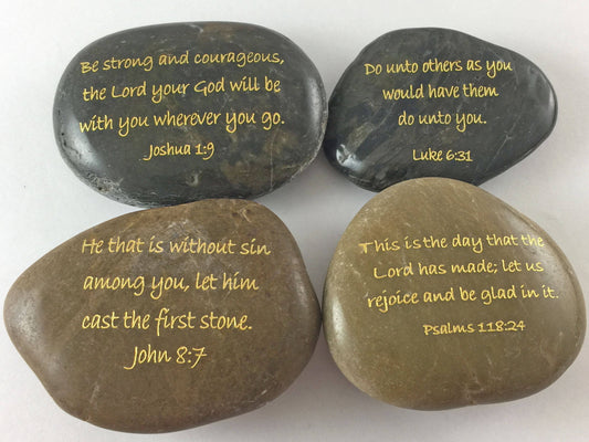 Engraved River Rock Set of 4 Christian Scripture Verses - Set E
