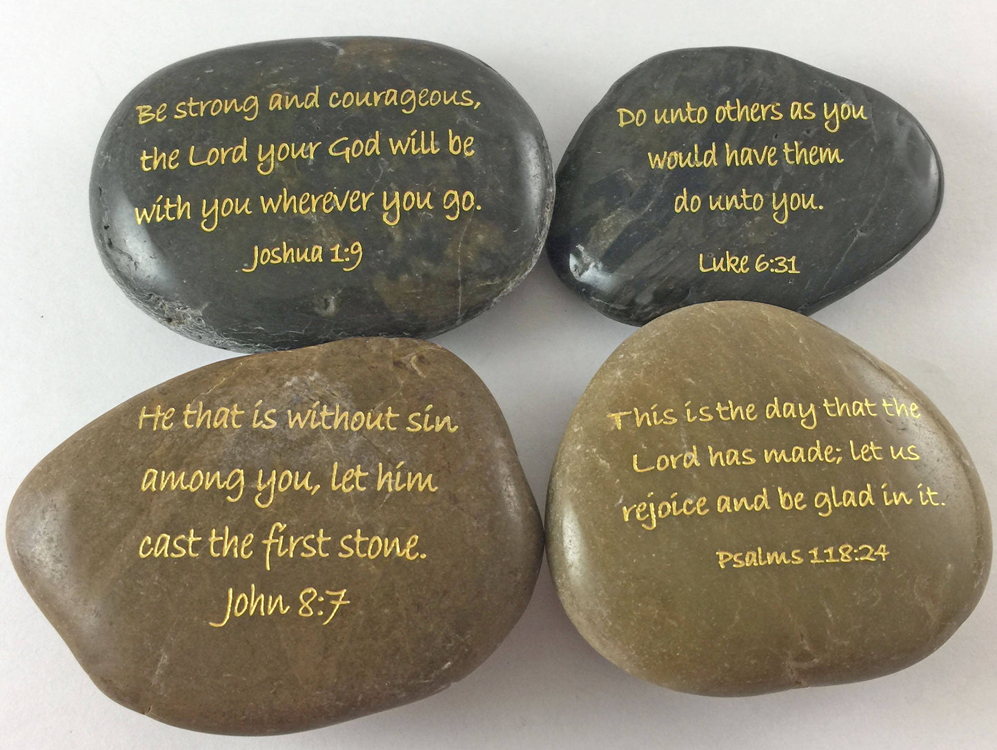Engraved River Rock Set of 4 Christian Scripture Verses - Set E