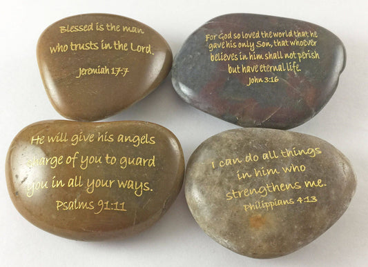 Engraved River Rock Set of 4 Christian Scripture Verses - Set F