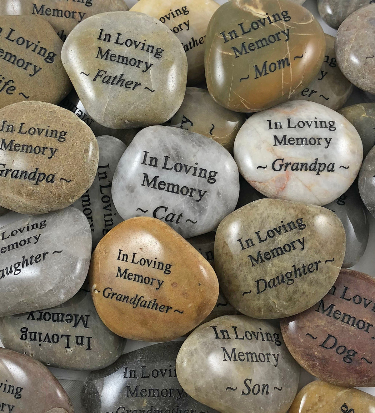 In Loving Memory Engraved River Rock with Various Sentiments - SOLD INDIVIDUALLY
