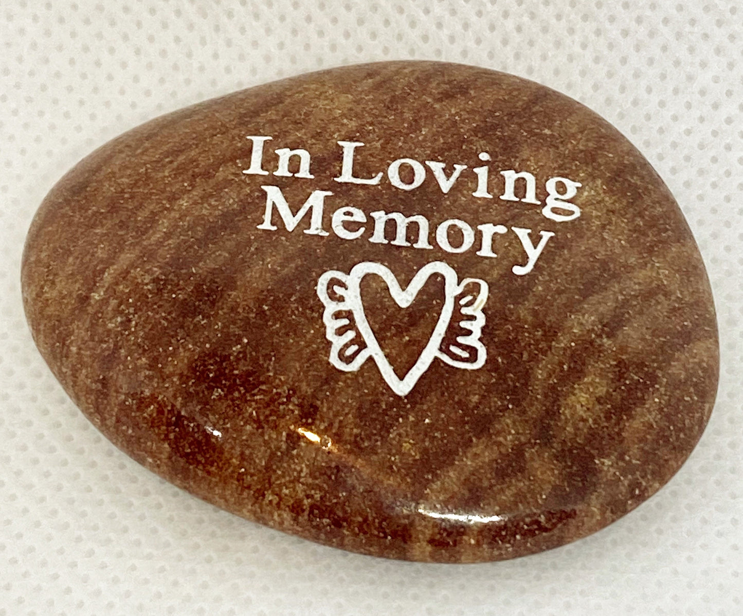In Loving Memory with Heart Wing Engraved River Rock - SOLD INDIVIDUALLY