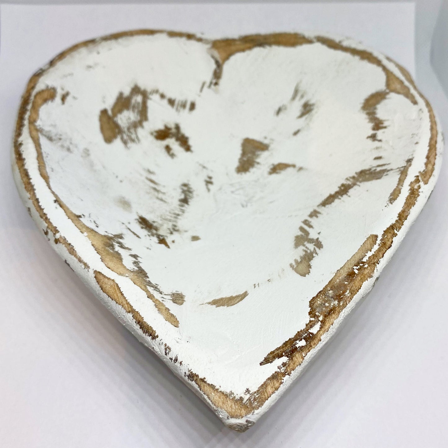 Wooden Heart Shaped Dough Display Bowl - Natural or White
