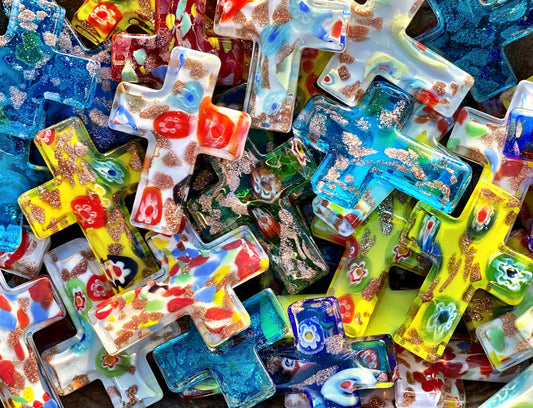 Glass Pocket Cross - Multi Colored - Bulk Pricing Available