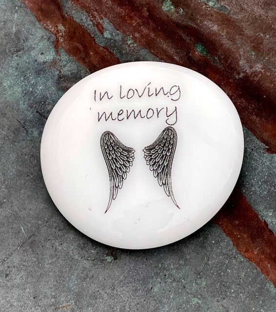 Imprinted Glass Stones - Grief, In Loving Memory, Angel Wings, Bereavement