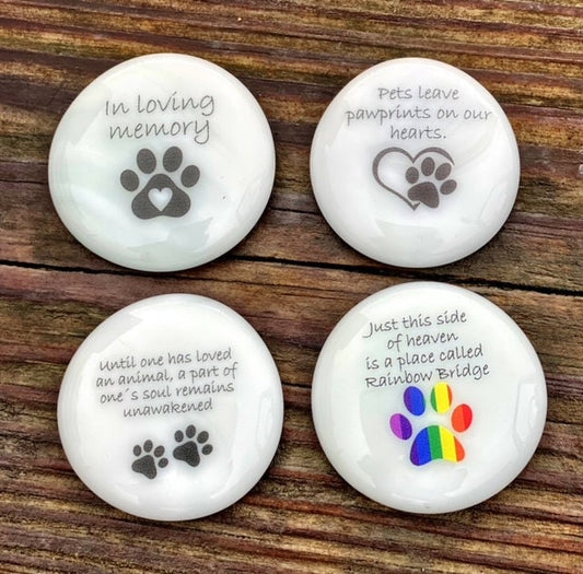 Imprinted Glass Stones - Pet Grief, In Loving Memory, Rainbow Bridge, Pet Bereavement