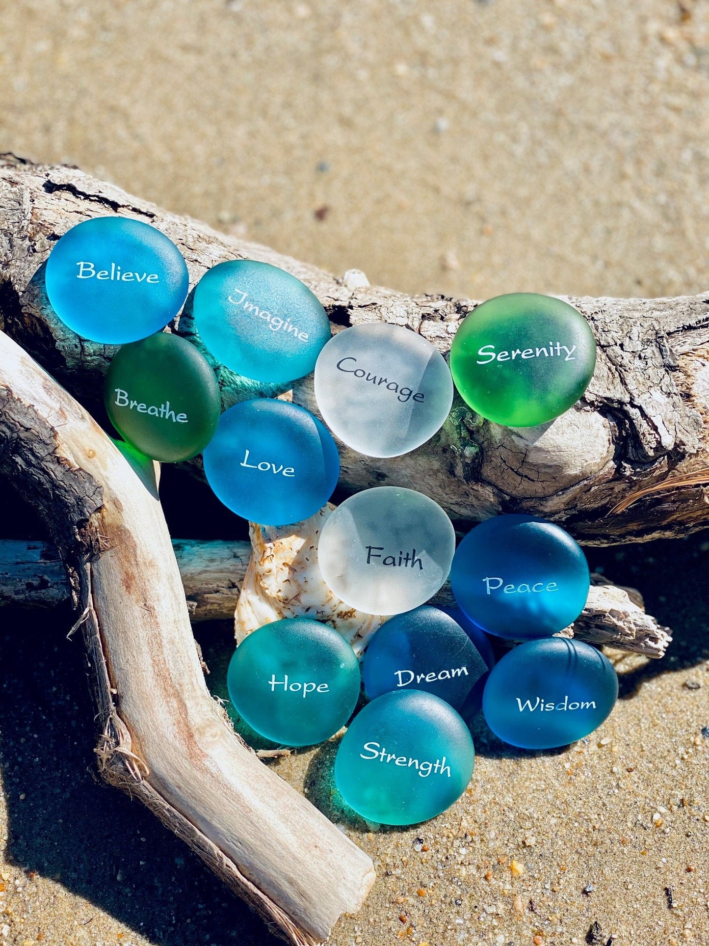 Sea Stones Imprinted Glass Word Stones - Replica Sea Glass