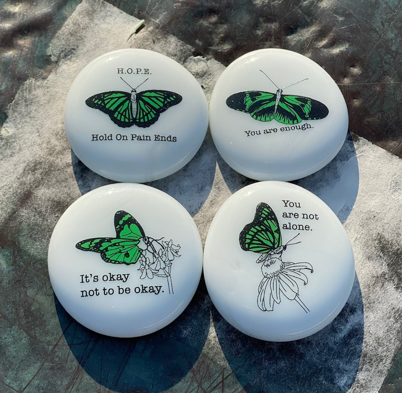 Imprinted Glass Stones - Suicide Prevention Butterfly Hope Stone
