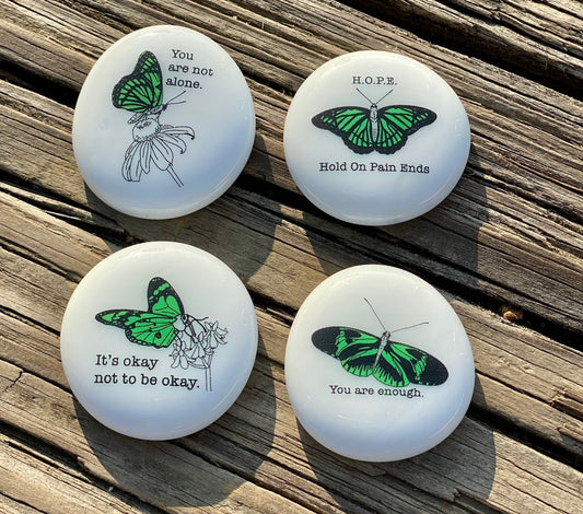 Imprinted Glass Stones - Suicide Prevention Butterfly Hope Stone