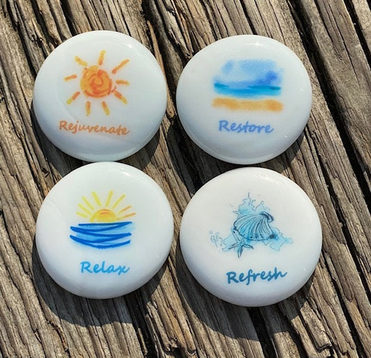Imprinted Glass Stones - Relax Rejuvenation Refresh Restore