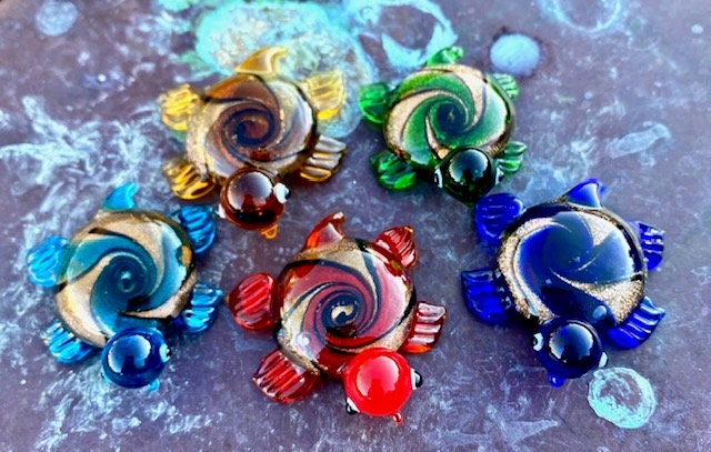 Mini Miniature Colorful Glass Large Turtle Sitter Figurine Collectible