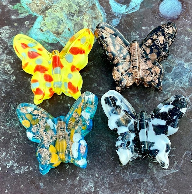 Mini Miniature Colorful Glass Small Butterfly Sitter Figurine Collectible
