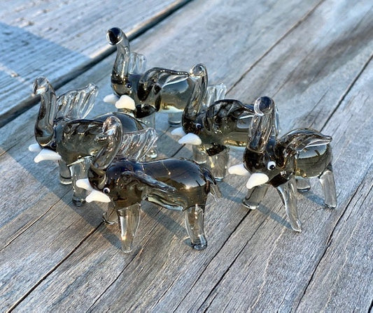 Mini Miniature Glass Elephant Sitter Figurine Collectible