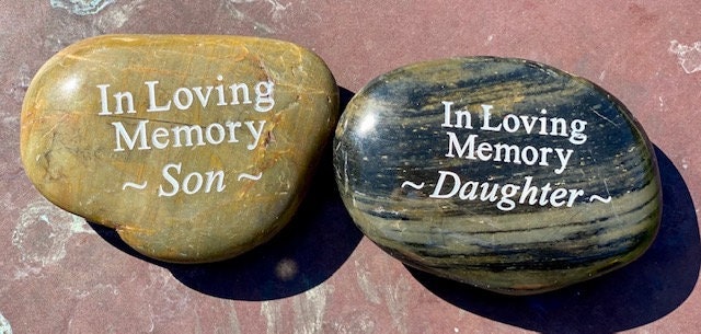 In Loving Memory Engraved River Rock with Various Sentiments - SOLD INDIVIDUALLY