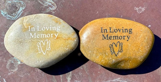 In Loving Memory with Heart Wing Engraved River Rock - SOLD INDIVIDUALLY