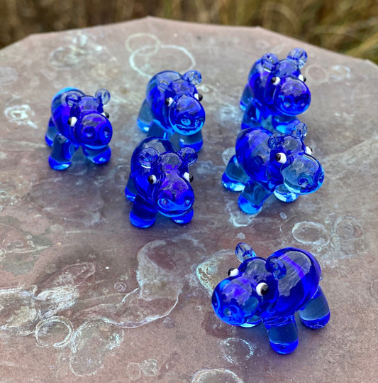 Mini Miniature Glass Hippo Sitter Figurine Collectible