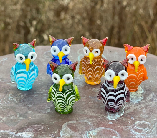 Mini Miniature Glass Owl Sitter Figurine Collectible