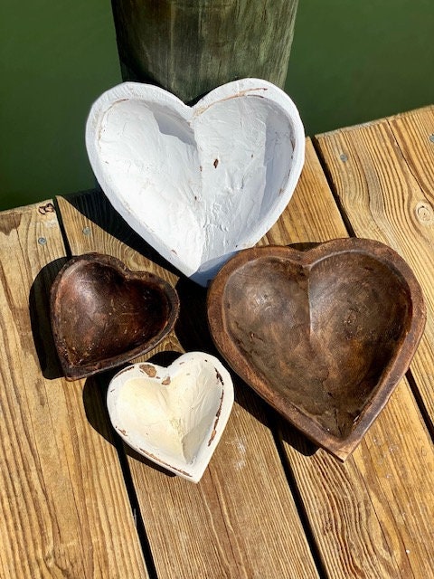 Wooden Heart Shaped Dough Display Bowl - Natural or White