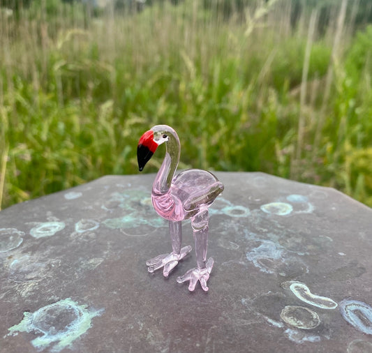 Mini Miniature Glass Flamingo Sitter Figurine Collectible