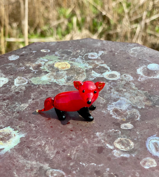 Mini Miniature Glass Fox Sitter Figurine Collectible