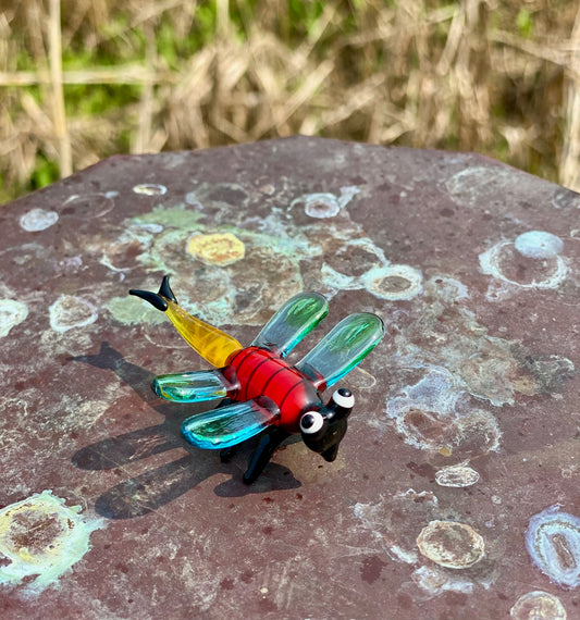 Mini Miniature Glass Dragonfly Sitter Figurine Collectible - Sold Individually