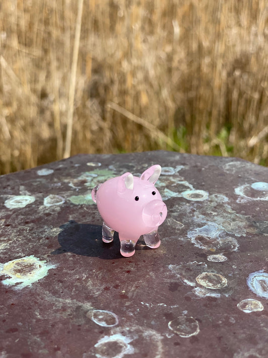 Mini Miniature Glass Pig Sitter Figurine Collectible - Sold Individually