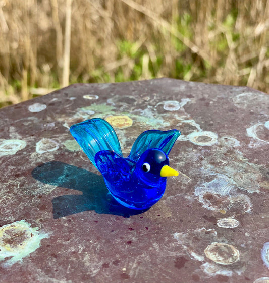 Mini Miniature Glass Blue Bird Sitter Figurine Collectible - Sold Individually