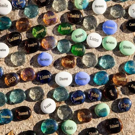 Engraved Colored Glass Word Stones - Single Words