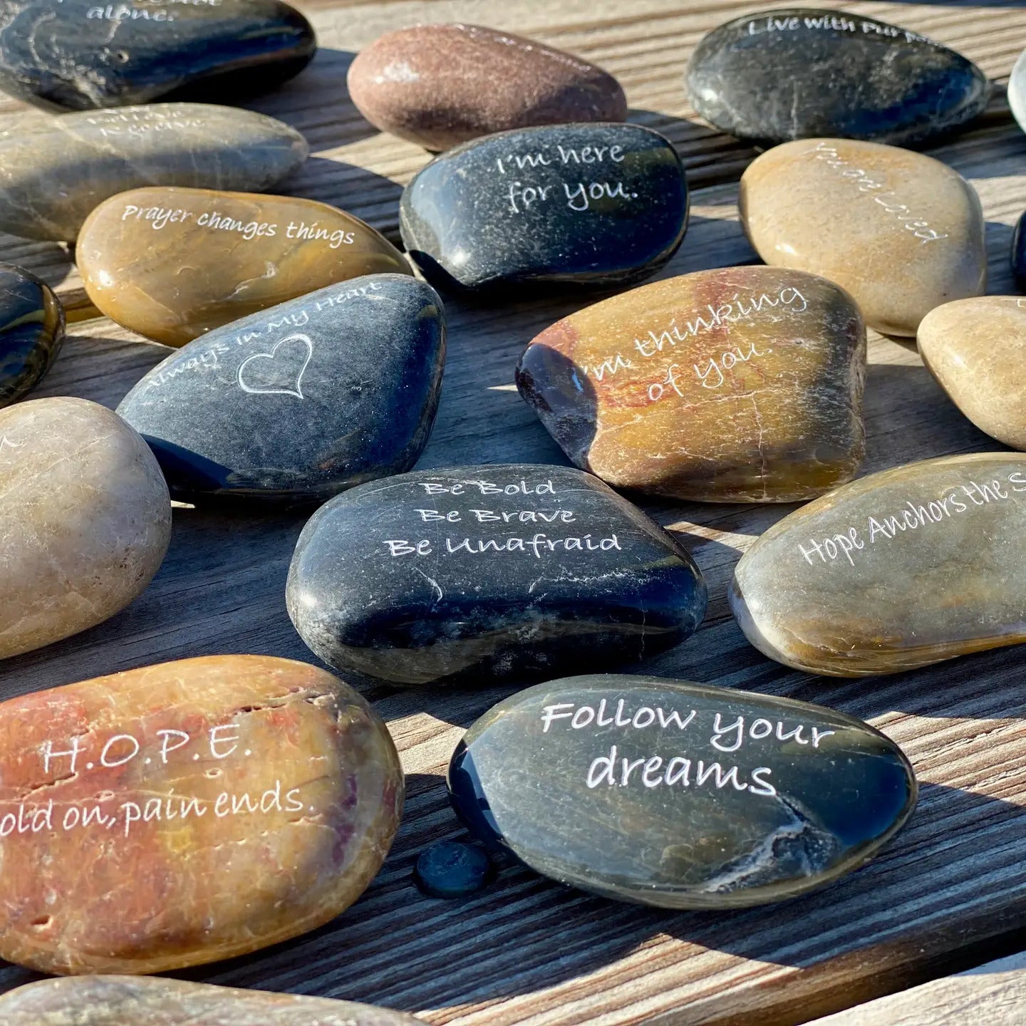 Quotes In Rocks Engraved River Rocks - Inspirational Sayings β CourageInStone.com