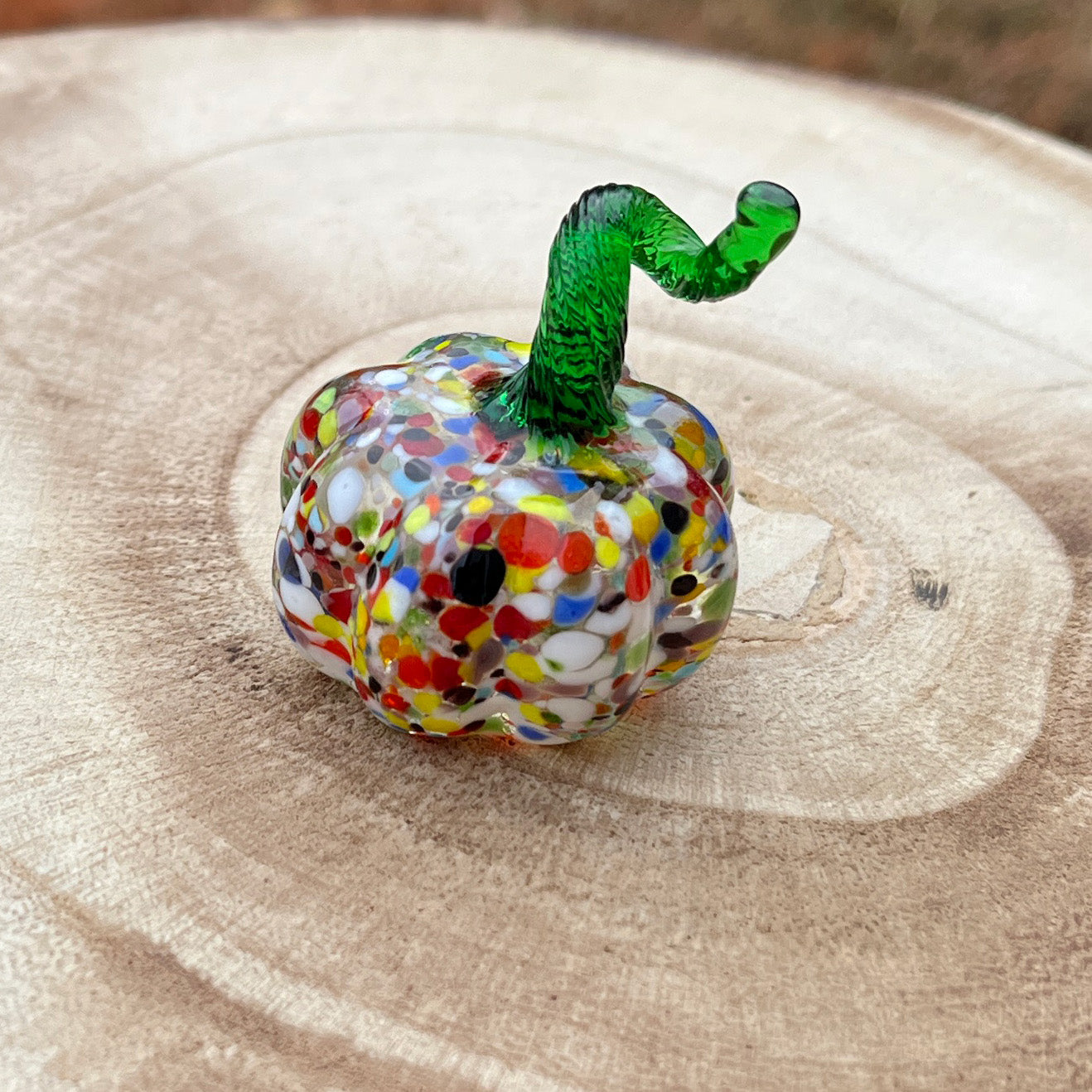 Mini Miniature Glass Curly Stem Pumpkin Sitter Figurine Collectible